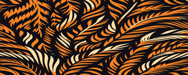 Vectand tiger skin pattern illustration with wild animal stripes and fur texture background, perfect fand wallpaper, fabric, tile patterns, and artistic backgrounds. © Merisca