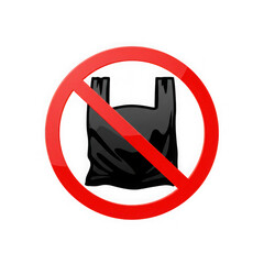 Red prohibition sign over a plastic bag isolated on transparent background