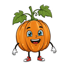 Happy cartoon pumpkin character with arms and legs isolated on transparent background