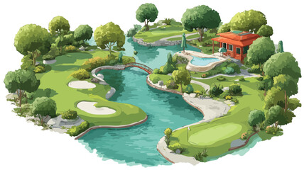 Serene Golf Course Landscape with Pool and Hole