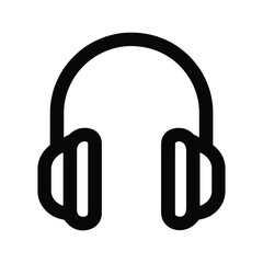 Black headphones icon shows audio equipment with a white background outline