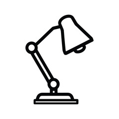 Desk lamp icon features an adjustable arm and a lampshade on white background