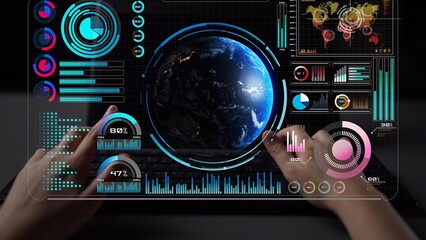 High-tech global network connection interface showing worldwide digital communication, data exchange, and internet connectivity. Global connection, data interaction, and worldwide communication. Thunk