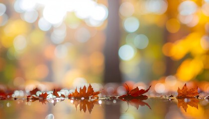 Autumn Leaves Reflected in Water Fall Season Scenery