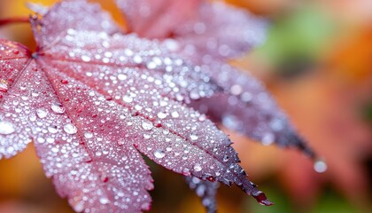Red Maple Leaf with Water Droplets Macro Photography