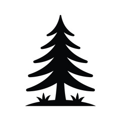 Simple evergreen tree illustration standing tall on a small grassy hill, isolated on white background