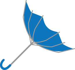 Umbrella has blown inside out blue color icon.