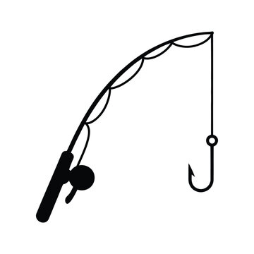 A simple fishing rod with a hook and line against a white background