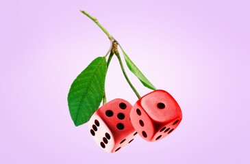 Two dice cubes shaped like red cherry