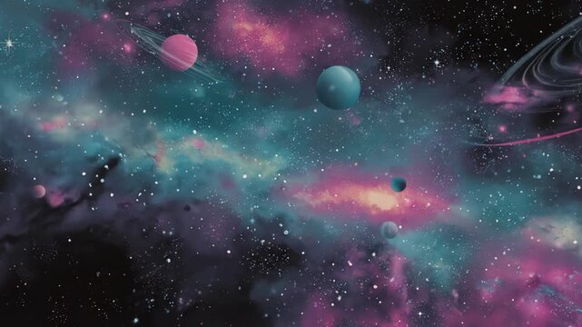 Abstract cosmic scene with planets nebula and stars background illustration