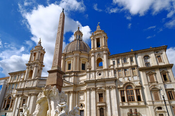 Sant'Agnese in Agone church and four rivers fountain obelisk in Rome