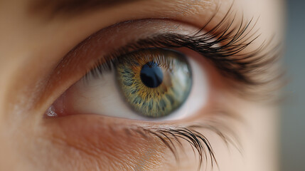 Human eye with long eyelashes showing macro iris texture