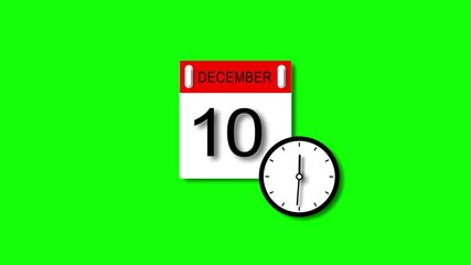 December month 10 date animation. calendar and clock animation clean and black background. and stunning 4k animation.