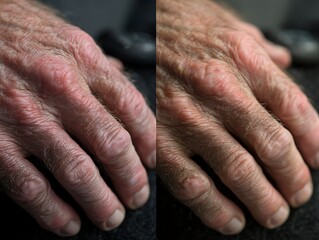 Fototapeta premium Second hand from different ages, showing differences in blood vessels, thinness and age spots.