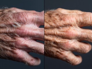 Fototapeta premium Second hand from different ages, showing differences in blood vessels, thinness and age spots.