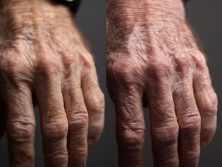 Fototapeta premium Second hand from different ages, showing differences in blood vessels, thinness and age spots.