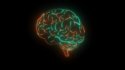 Medical futuristic technology of the neon drawing a man brain on black background. Computer generated icon of the human brain. neon brain thinking with neon light running through,Glowing neon.4K VIDEO - Powered by Adobe
