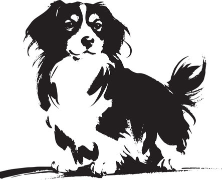 Elegant Kooikerhondje Portrait in Sumi-e Style: A Study in Minimalist Grace