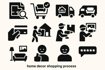 Home Decor Shopping Process Icons Set