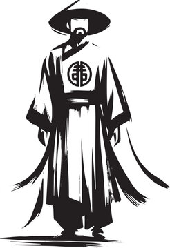 Elegant sumi-e illustration of a Lao man in traditional sinh attire art