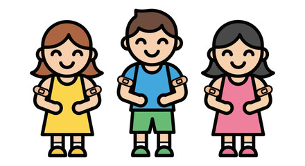 Children vaccinated smiling and wearing band-aids on arms illustrating kids healthcare and immunization advocacy supporting child wellness campaign