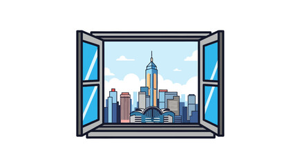 city view through window capturing a modern cityscape view through an open window highlighting urban architecture and a peaceful indoor ambiance for background use