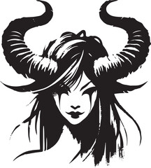 Fototapeta premium Mystic Oni Woman, Black and White Illustration in Traditional Japanese Style