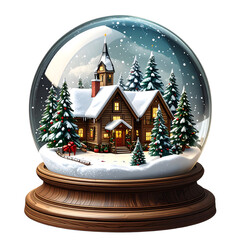 Christmas Snow Globe with Cozy Cabin and Snowy Trees on Black house