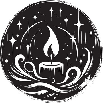Ethereal illumination: A stylized candle emblem with celestial accents