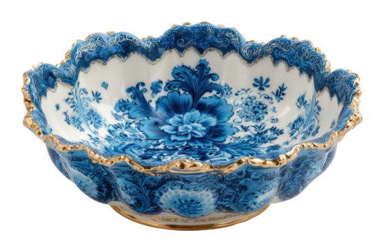 Elegant blue floral bowl display home ceramics artistic view isolated on transparent background