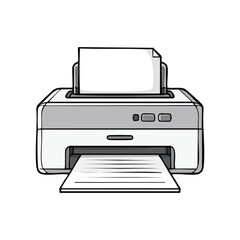 Cartoon style vector illustration of a modern white printer with paper