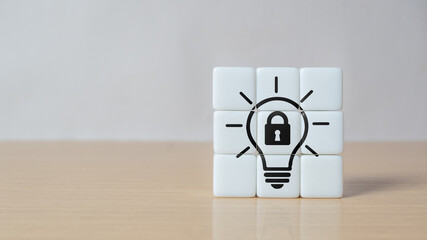 Copyright or patent concept, intellectual property. Patented brand identity license product...