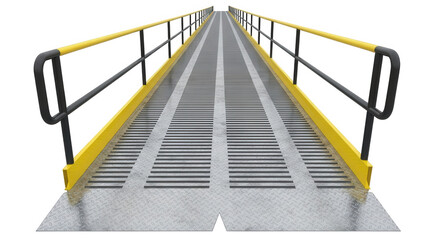 Perspective view of a metal ramp with handrails isolated on transparent background