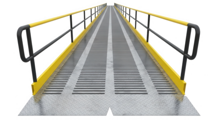 Perspective view of a metal ramp with handrails isolated on transparent background