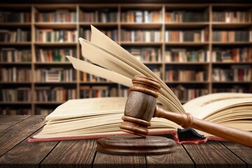 Law education, legal study concept, books in library