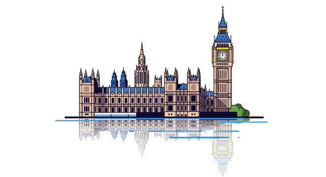 houses of parliament illustration reflecting on the thames river symbolizing british government and politics ideal for london travel guides