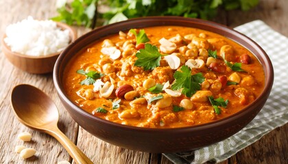 Bowl of rich, spiced curry with rice