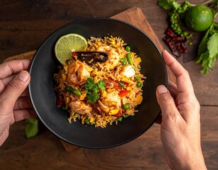 Seafood Fried Rice Served on a Plate