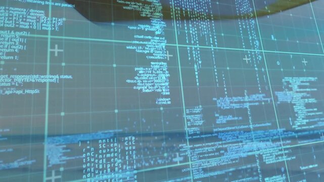 Frame-triggered hand entering and grabbing mouse while code flowing around it for UI demo