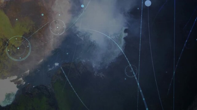 Opening canyon shot, waterfall cascading into water as HUD circles appearing, beams forming overlay