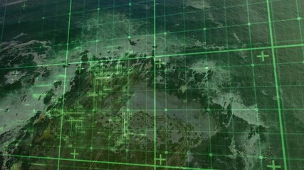 Grid overlay receiving activation signal, shifting horizontally while scanning coastline nodes - Powered by Adobe