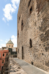 Architectural Sights of The Norman Castle (Castello Normanno) in Adrano, Sicily, Italy.