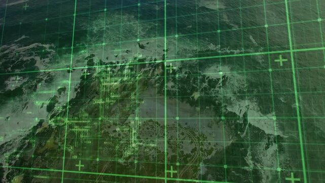 Grid overlay receiving activation signal, shifting horizontally while scanning coastline nodes