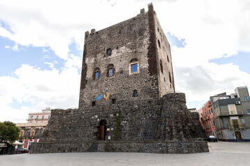 Architectural Sights of The Norman Castle (Castello Normanno) in Adrano, Sicily, Italy.