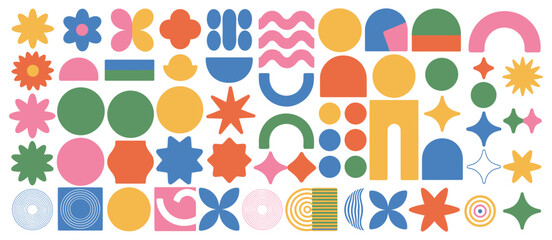 Abstract Geometric Shapes and Forms in Flat Design, Colorful Backdrop