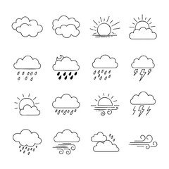 Hand Drawn Doodle Outline Weather Icons Set for Forecast App