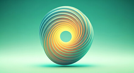 Abstract Swirling Torus with Gradient Colors on a Vibrant Teal Background