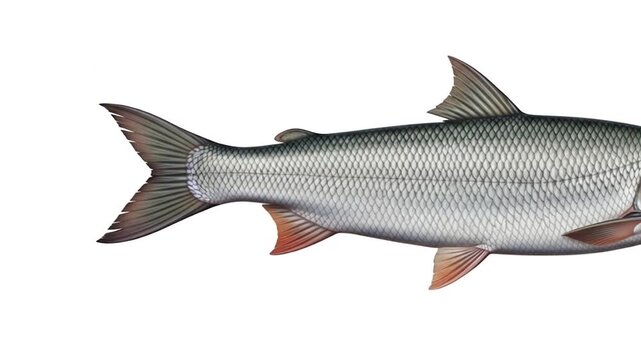 Aspius aspius fish illustration movement animation on white background, freshwater fish presentation