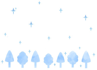 Watercolor style snowy forest light blue frame