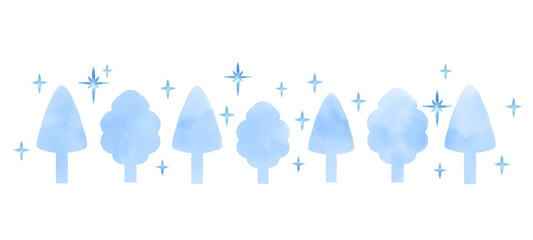 Watercolor style snowy forest light blue frame